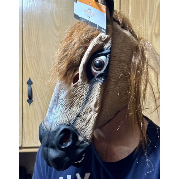 Adult Sz Horse Head Mask Halloween Costume Cosplay Rubber Target Core Creepy New - Picture 2 of 6